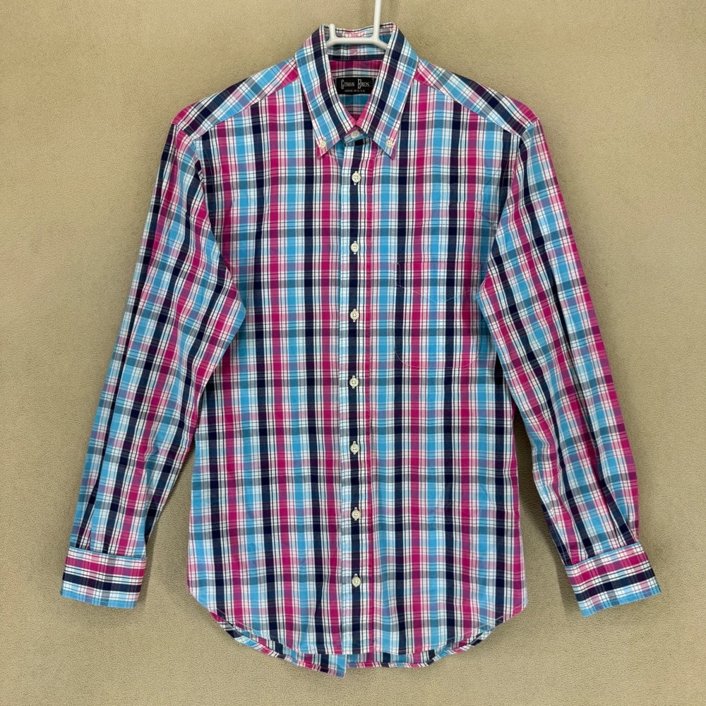 Gitman Bros. Men's Plaid Long Sleeve Button Down Shirt Medium Blue Pink‎